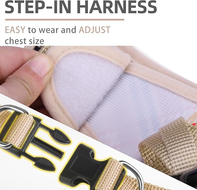 PUPTECK Dog Harness and Leash Set for Small Medium Dogs No Pull Step-in Soft Mesh Puppy Cat Vest Harnesses Reflective at Night, Plaid Pattern Beige XS