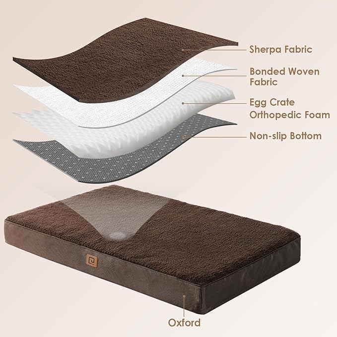 EHEYCIGA Orthopedic Medium Dog Beds for Small Dogs with Removable Washable Cover for Crate, Brown, 30x20