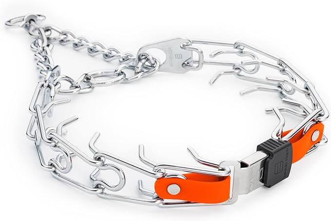 Herm Sprenger Chrome Plated Steel Dog Collar with Quick Release ClicLock Buckle and Biothane Insert Training Collar for Dogs Made in Germany (Hunter Orange, 25in x 4.0mm(Neck Size up to21-22in))