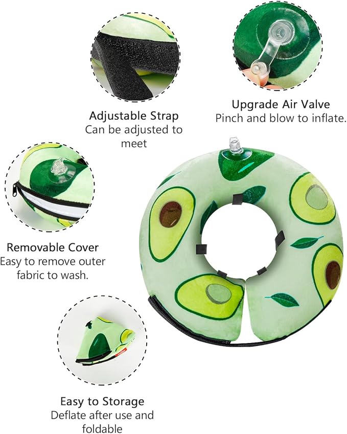 Dog Cone Collar for Small to Large Dogs for After Surgery, Pet Inflatable Neck Donut Collar Soft Protective Recovery Cone for Dogs and Cats - Alternative E Collar Does Not Block Vision - Avocado,L