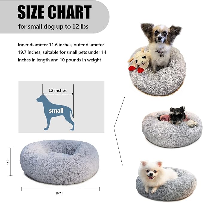 nononfish Cute Plush Dog Bed for Small Dogs, 19 inches Anti Anxiety Puppy Bed, Washable, Fits up to 15 lbs