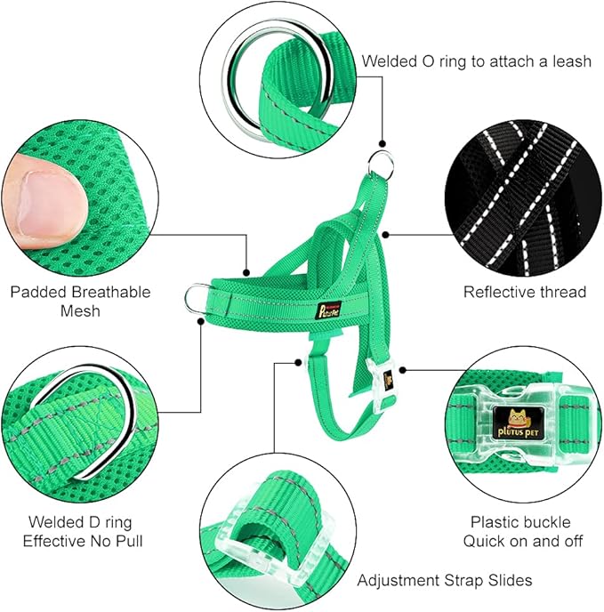 Plutus Pet No Pull Dog Harness with Breathable Mesh Padded, Adjustable Reflective Escape Proof Dog Harness, Quick Fit Dog Vest Harness for Small Medium Large Dogs(XL, Green)