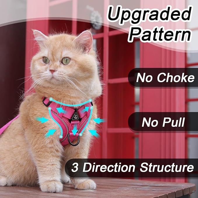 Vest Harness Leash Set for Small Dog Large Cat Outdoor Walking, Upgraded Escape Proof Adjustable Jacket with Lead for Puppy Fat Cat, Soft Breathable Mesh Coat with Reflective Strip, XL Pink