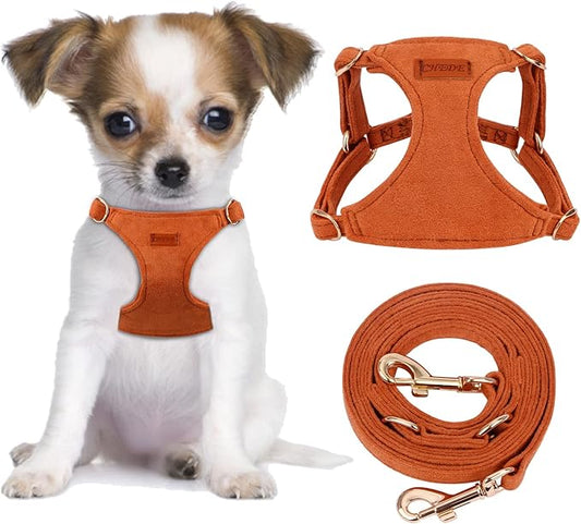 CHEDE No Pull Puppy Harness and Multifunction Dog Leash Set- 8 Colors Soft Adjustable No Choke Escape Proof Cute,Lightweight Pet Vest Harness for Small and Medium Dog (XS, Khaki)