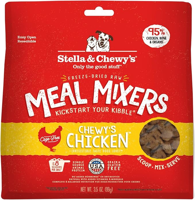 Stella & Chewy's Freeze-Dried Raw Chicken Meal Mixers- Dog Food Topper and Mixer - Made with 95% Cage-Free Chicken, Organs & Bone - Perfect for Picky Eaters - Grain-Free - 3.5oz