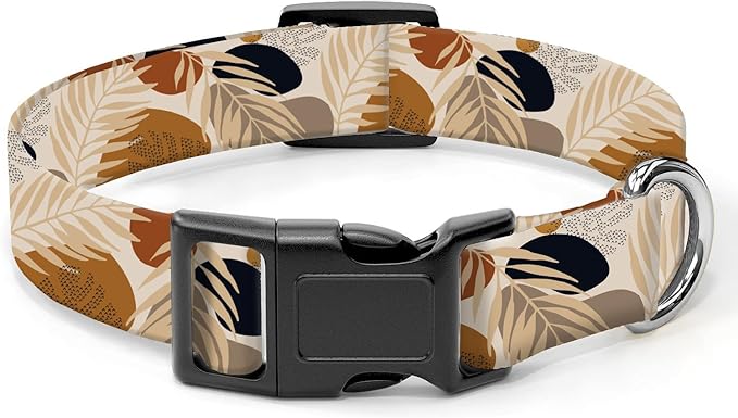 Dog Collar, Cute Dog Collar for Small Medium Large Dogs, Personalized Adjustable Soft Pet Collars with Quick Release Buckle for Walking Running, Cute Boho Brown Leaf