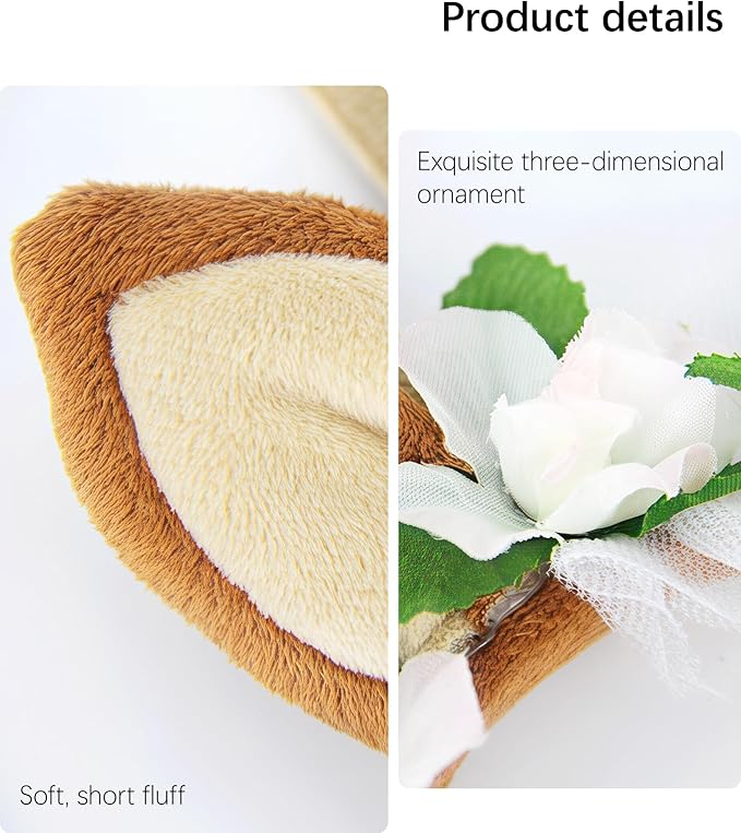 Dog Cat Christmas Reindeer Ears Antlers Headband Adjustable, Forest Flower Elk Hat Headwear Pet Deer Hair Cosplay Costumes Accessories for Halloween Merry Christmas (L(for Medium and Big Dogs))