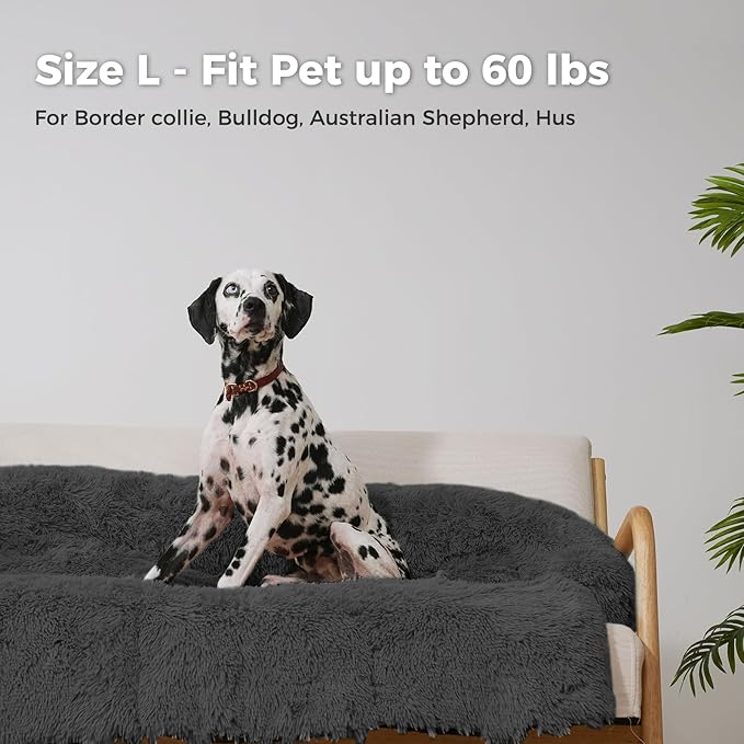 Dog Bed for Couch, Washable Fluffy Plush Dog Mat for Furniture Protector, Dark Grey