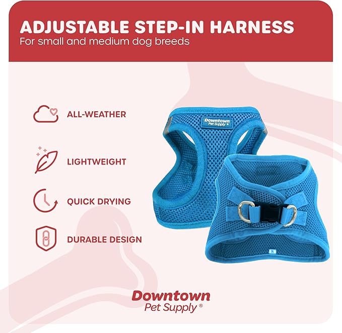 Downtown Pet Supply Step in Dog Harness for Teacup Dogs & Cats No Pull, XX-Small, Cobalt - Adjustable Harness with Padded Mesh Fabric and Reflective Trim - Buckle Strap Harness for Dogs