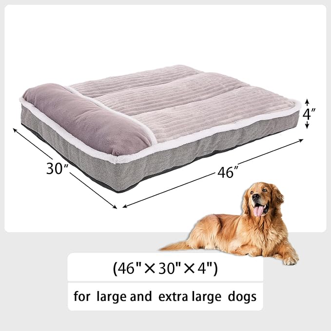 Dog Bed for Large Dogs, Dog Mattress with Pillow for Crate Kennel, Sofa pet Bed, Super Soft pet Bed for Medium, Jumbo, Small Dogs Breeds (Grey, XX-Large:(46"x30"x4"))
