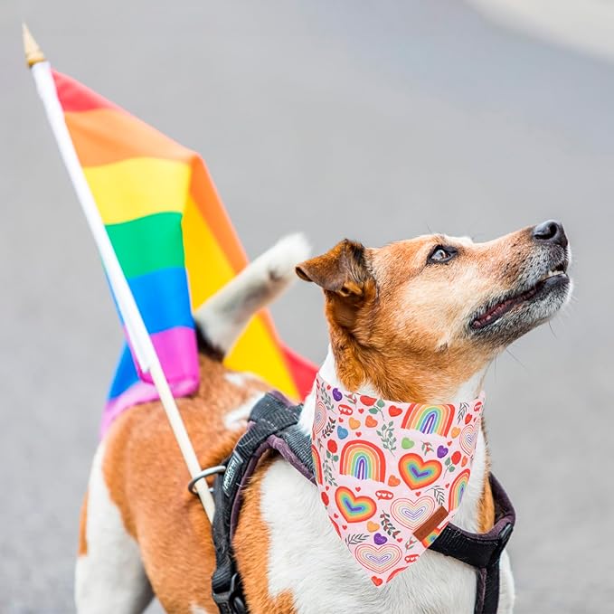 PTDECOR Rainbow Dog Bandanas Pride Day Dog Scarf Reversible Triangle LGBT+ Rainbow Bandanas for Medium Large Dogs Pets (Pride, Large)