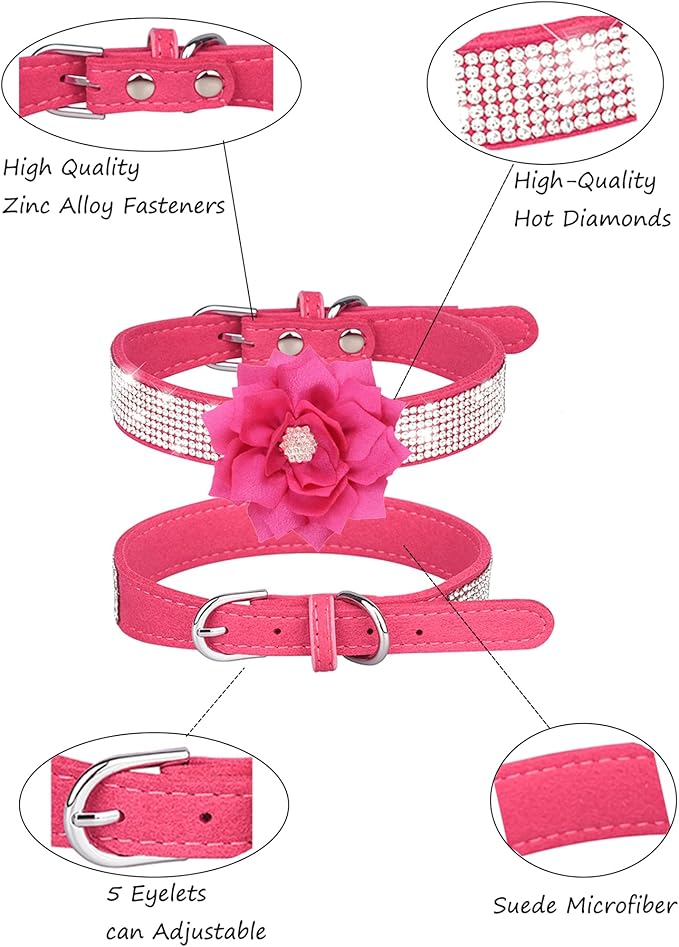 Dog Collar - Red Rhinestone for Small/Medium Dogs, Girls & Puppies - Summer/Spring Wedding Collar (Rose Red, XS)