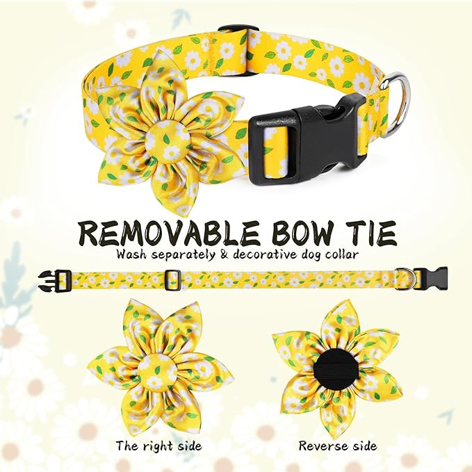 Daisy Yellow Girl Dog Collar Cute Cat Collars Dog Collars with Bow for Small Dogs Floral Colored Options Soft and Fancy Dog Collars for Girls Flower Pattern for Girl Dog Collar S