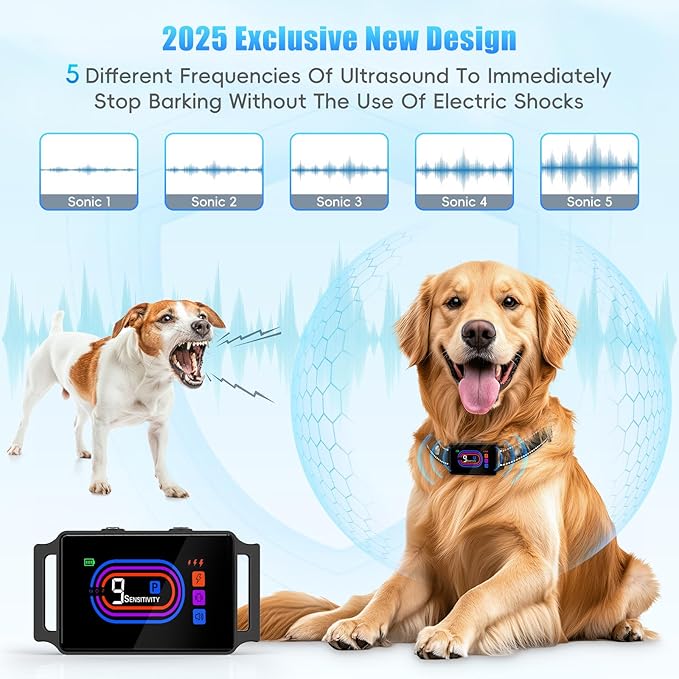 3 Pack Dog Bark Collar, 2025 Bark Collar for Large Medium Small Dogs 5-130 lbs - Smart Rechargeable Anti-Barking Training Collar with 10 Adjustable Sensitivity-Bark Collar with Shock Beep Vibratio