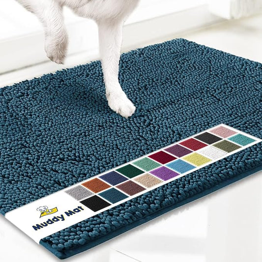 Muddy Mat® Original Dog Door Mat for Muddy Paws, Super Absorbent Microfiber, Non-Slip Washable Pet Rug, Quick Dry Chenille Entryway Carpet, Machine Washable Indoor Outdoor mat, Atlantic Blue 24"x72"