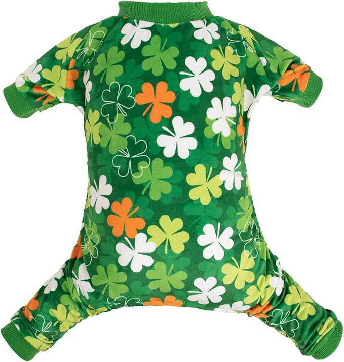 CuteBone Clover St.Patrick's Day Small Dog Pajamas Soft Puppy Pjs Fleece Stretchy Onesie Cat Clothes for Daily Wear P275XL