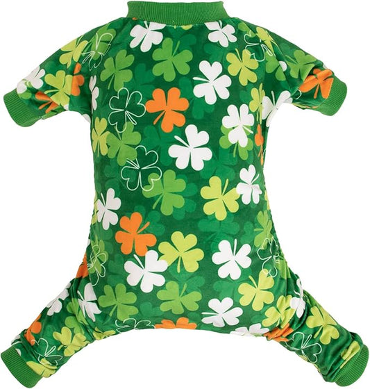 CuteBone Clover St.Patrick's Day Small Dog Pajamas Soft Puppy Pjs Fleece Stretchy Onesie Cat Clothes for Daily Wear P275XL