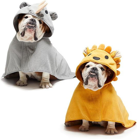 Barkbox Dog Bundle Fast Drying Bathrobe with Hook and Loop Closure & Wrap Tie Snuggle, Easy to Clean, Machine Washable, Dog Coats and Tumble Dry Low - Lion/Rhino, Medium
