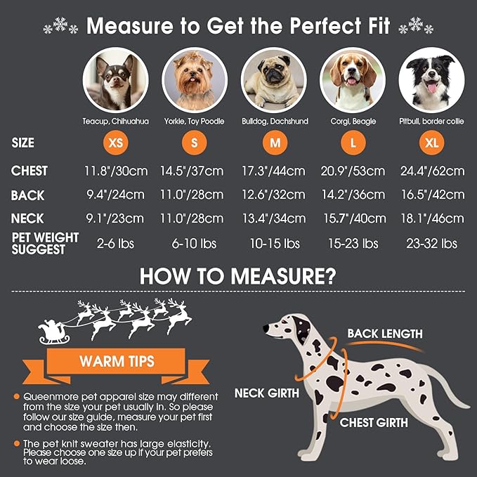 Queenmore Dog Christmas Sweater,Turtleneck Knitted Pullover Xmas Dog Clothes Sweatshirt,Dog Christmas Outfit, Warm Dog Sweaters for Small Dogs Boy Girl L