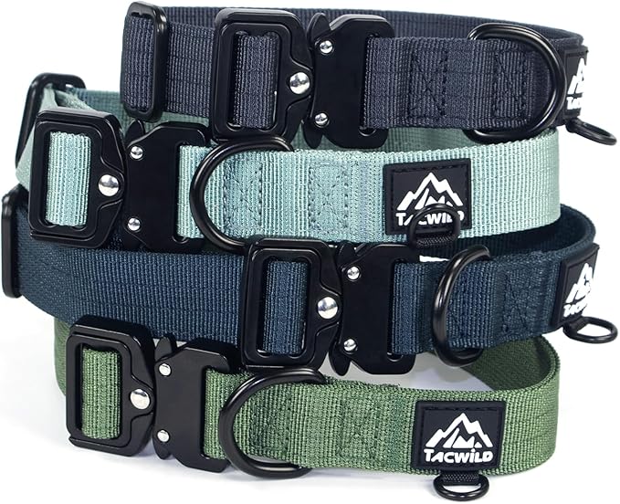 Heavy Duty Dog Collars for Medium and Large Dogs - Adjustable, Chew Proof Nylon Collar with Metal Quick Release Buckle and D-Ring for Dog Tags (Dark Green, L)