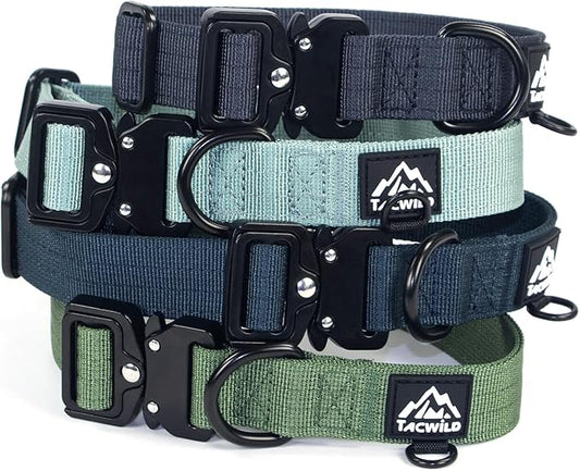 Heavy Duty Dog Collars for Medium and Large Dogs - Adjustable, Chew Proof Nylon Collar with Metal Quick Release Buckle and D-Ring for Dog Tags (Dark Green, L)