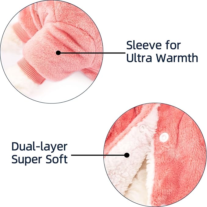 FabriCastle Dog Sweater, Small Dog Clothes for Female Dogs Girl & Cats, Soft and Warm Pet Coat, Winter Pet Jacket, Doggy Apparel Costumes, Fleece Female Puppy Outfits Snap On (Pink Rose, X-Small)