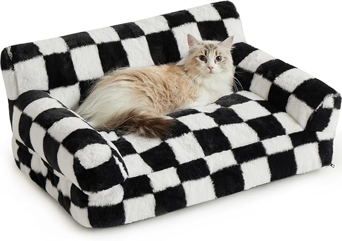 BFPETHOME Cat Couch & Dog Couch Bed, Pet Sofa for Small Pet, Cute Cat Sofa, Checkered Dog Bed with Washable Cover (Black&White)