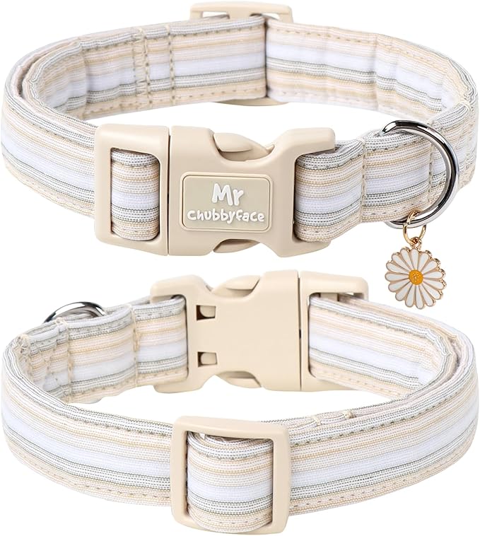 Cotton Dog Collar, Cute Brown Summer Puppy Collar with Plastic Buckle, Adjustable Soft Natural Fabric Pet Collar for Small Medium Large Dogs