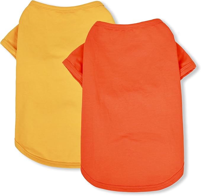 Koneseve Dog Shirts Breathable Cotton Dog Clothes Stretchy T-Shirt for Small Medium Large Dogs Cat Shirt Soft Puppy Outfit Kitten Apparel Pet Pullover Tee Blank Sweatshirt 2-Pack Yellow & Orange 2XL