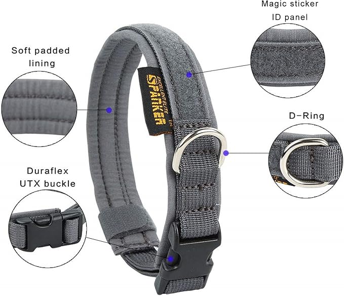 EXCELLENT ELITE SPANKER Nylon Puppy Dog Collar Adjustable Soft Padded Collar Heavy Duty Quick-Release Buckle Lightweight No-Choke for Small Medium Dogs(Grey,s)