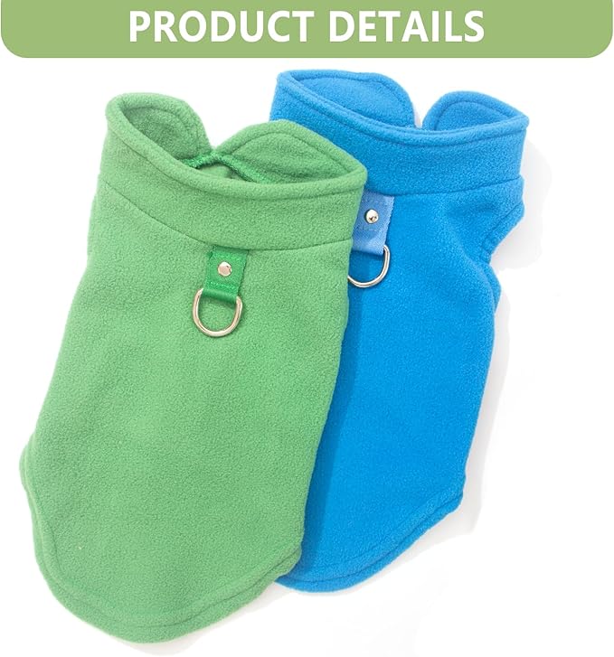 2 Pieces Fleece Dog Sweater Vest Winter Warm Puppy Sweaters for Small Dogs Male Female Fall Pullover Dog Clothes with D-Ring Soft Puppy Outfit Coat (Blue,Green, Large)