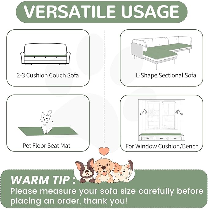 OTOB Dog Couch Cover Protector, Washable Non Slip Pet Friendly Sofa Cover for Dogs, Fuzzy Pet Furniture Couch Covers for Sofa, Boho Soft Furniture Covers (27.6" x 47.2", Matcha Green)