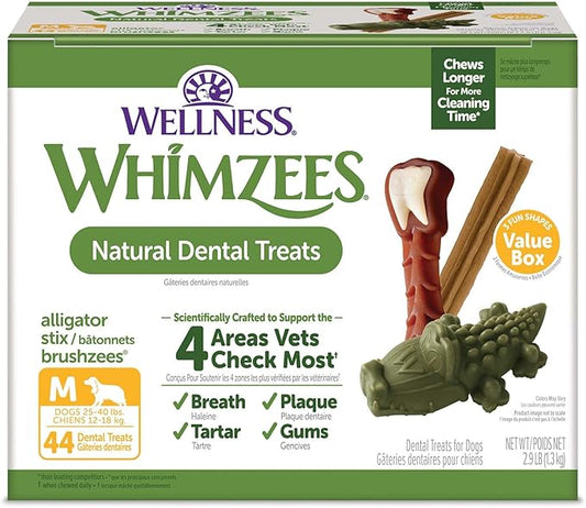 Wellness WHIMZEES Value Box Dog Dental Treats, Natural Chews, Medium Size (44 Count)