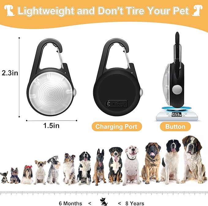 Dog Collar Light, 4 Modes Dog Lights for Night Walking, Rechargeable Pet Collar LED for Nighttime Clip on, IP68 Waterproof Pet Walking Accessories-2 Pack(Black)