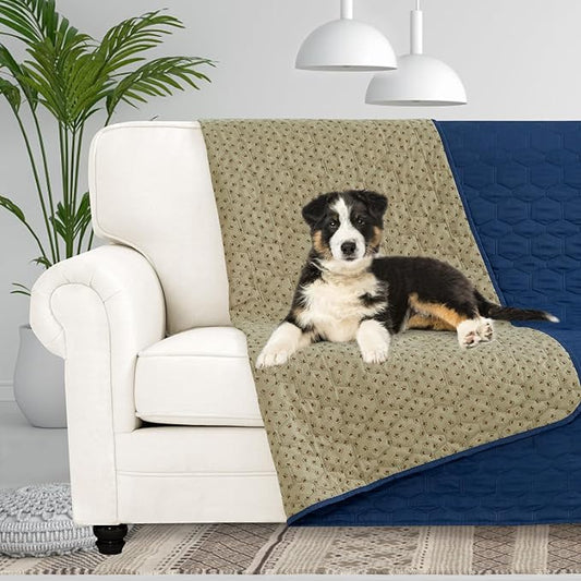 PureFit 100% Waterproof and Anti-Slip Dog Bed Cover, Washable Pet Blanket, Stain Resistant Sofa Couch Furniture Protector Cover for Kids, Dog, Cat (52x82 Inch, Navy)