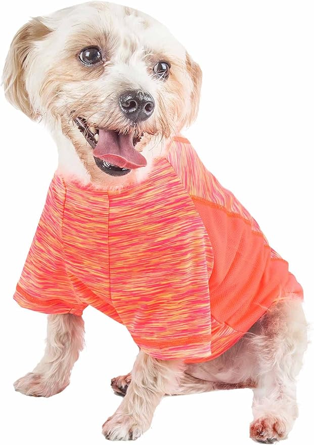 Pet Life ® Active 'Warf Speed' Heathred Dog Fitness and Yoga Pet T-Shirt Dog Clothes - Performance Dog T-Shirt with 4-Way-Stretch, Reflective and Quick-Dry Technology - Summer Dog Shirts