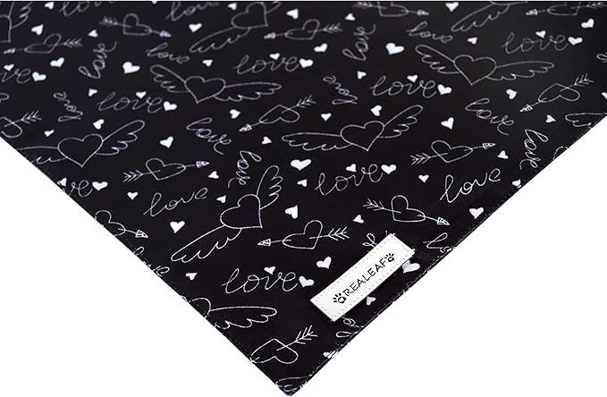Realeaf Wedding Dog Bandanas 2 Pack, Reversible Love Pet Scarf for Boy and Girl, Premium Durable Fabric, Black and White Bandana for Small Medium Large and Extra Large Dogs (Large)