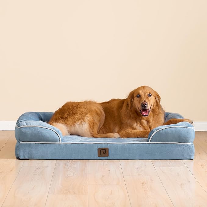 EHEYCIGA Orthopedic Dog Beds for Extra Large Dogs, Waterproof Memory Foam XL Dog Bed with Sides, Non-Slip Bottom and Egg-Crate Foam Big Pet Couch Bed with Washable Removable Cover, Washed Blue