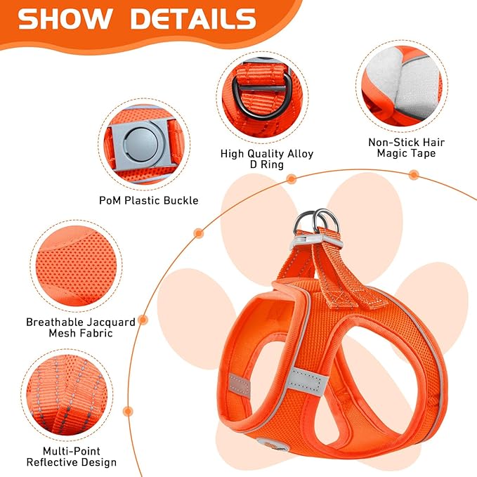 Soft Mesh Dog Harness and Leash Set, No Pull Puppy Harness and Leash Set, Reflective Step in Harness for Small Medium Dogs, Easy Walk Escape Proof Vest Harnesses (Orange, M)