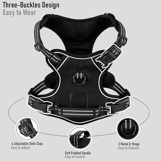 Dog Harness for Small Dog Breeds, No Need Over Head, No Pull Escapeproof Reflective Puppy Vest Harness, No Choke, Adjustable and Soft Padded Pet Vest for Easy Walking and Training, Black S