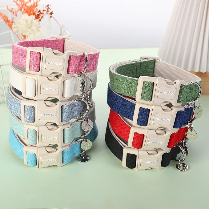 DOGWONG Cotton Hemp Dog Collar, Heavy-Duty Orange Dog Collar Durable Soft Natural Fabric Pet Dog Collar Cute Fall Puppy Necklace for Small Medium Large Dog, X-Small