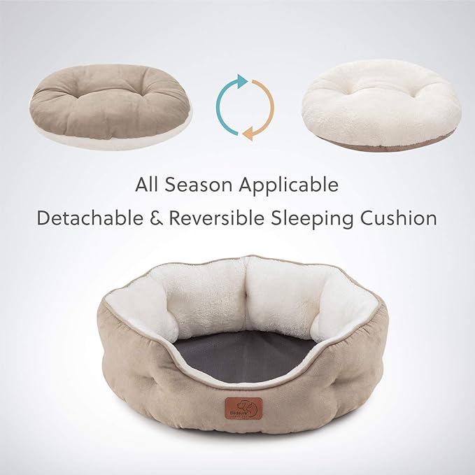 Bedsure Dog Beds for Small Dogs - Round Cat Beds for Indoor Cats, Washable Pet Bed for Puppy and Kitten with Slip-Resistant Bottom, 20 Inches, Camel