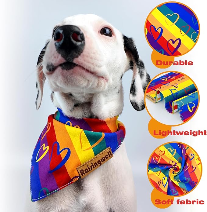 Pride Dog Bandanas 2 Pack, 4 Pattern Reversible LGBTQ+ Rainbow for Boy and Girl, Premium Long-Lasting Fabric, Summer Triangle Scarf for Small to Medium Breed Dogs (Small)