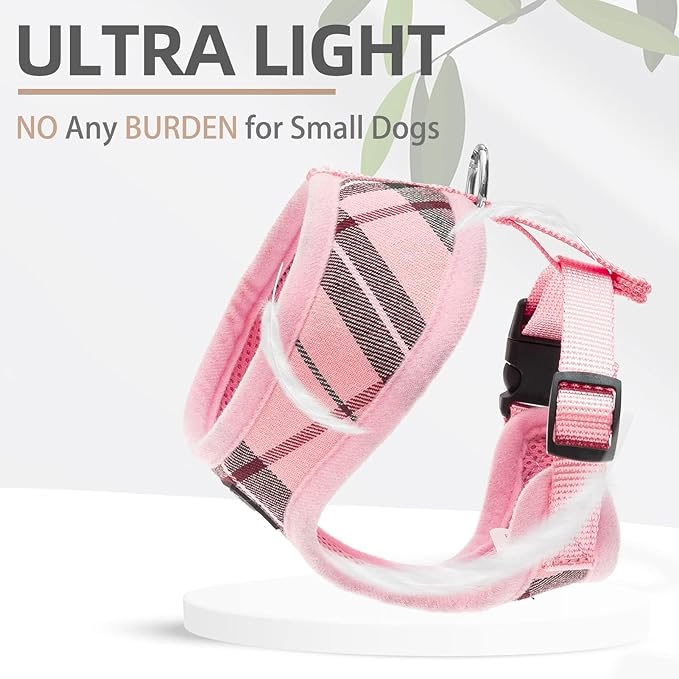 PUPTECK Soft Mesh Dog Harness and Leash Set Pet Puppy Cat Comfort Padded Vest No Pull Harnesses, Light Pink, L