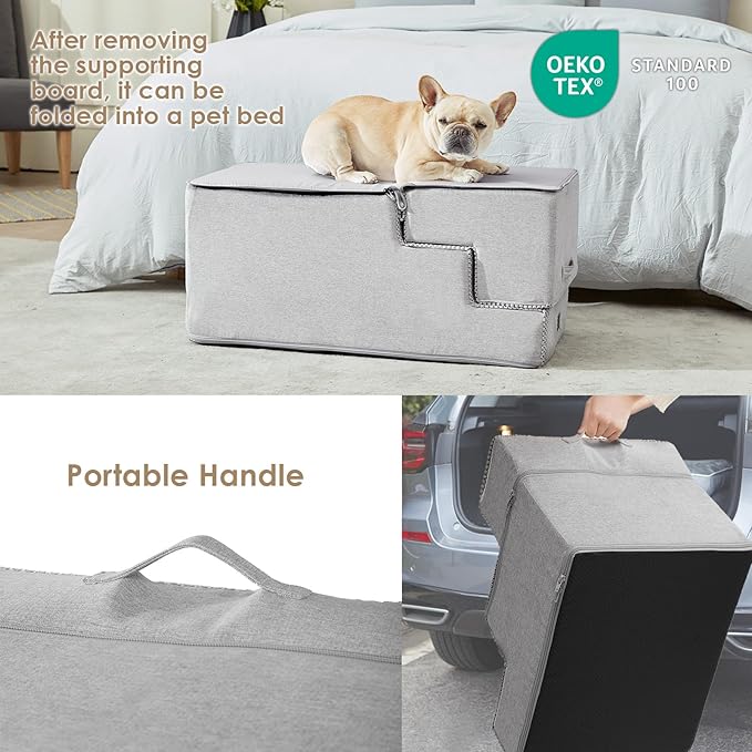 EHEYCIGA Dog Stairs for High Bed 22.5”H, 5-Step Dog Steps for Bed, Pet Steps for Small Dogs and Cats, Non-Slip Balanced Pet Ramp Indoor, Light Grey