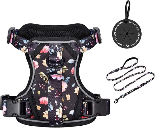 Petmolico Dog Harness for Small Dogs, Cute Harness Vest with Two Leash Clips and Soft Handle, Reflective Easy Walk Puppy Vest - Black Peach, Medium