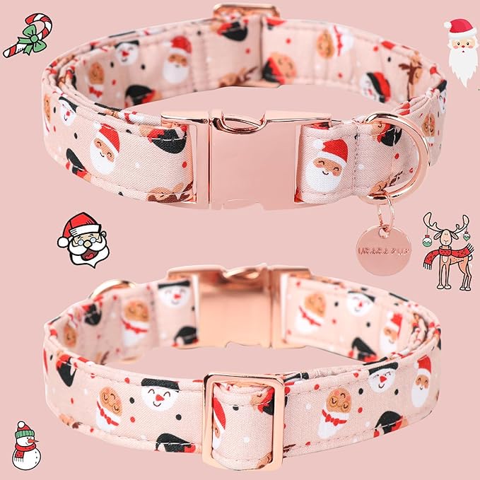 Christmas Dog Collar, Cotton Collar for Puppy Girl Boy Dog or Cat, Comfortable Dog Collar with Durable Metal Buckle, Adorable Pet Collar,S