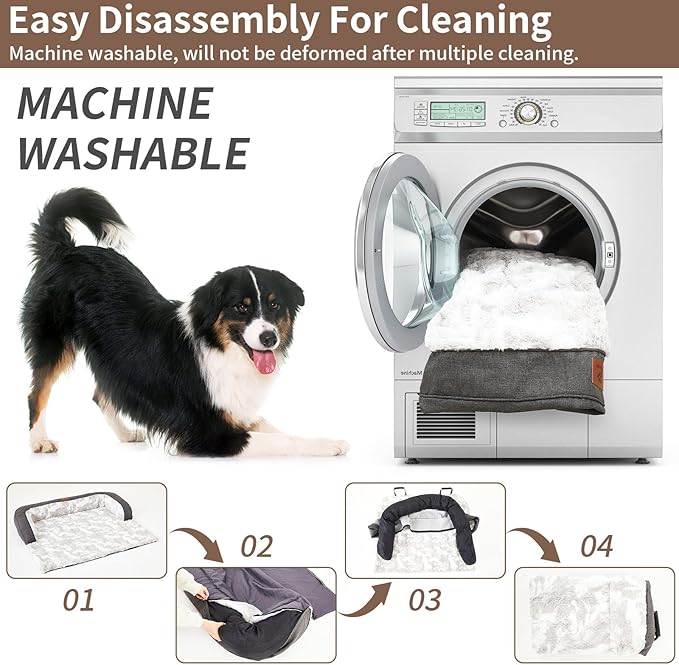 Calming Dog Couch Bed Mat, 35x31 Inch Waterproof Fluffy Sofa Cover, Furniture Protector with Handle, Removable and Washable Pet Bed for Small Medium Dogs and Cats (Grey)