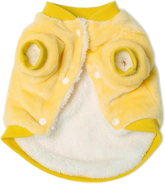 FabriCastle Dog Sweater, Small Dog Clothes for XS to XL Dogs Girl & Boy, Ultra Soft and Warm Cat Coat, Winter Pet Jacket, Doggy Apparel Costumes, Fleece Puppy Outfits Snap On (Yellow, Large)
