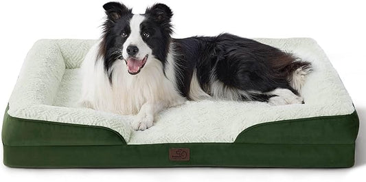 Bedsure Orthopedic Dog Beds Large Sized Dog - Washable Large Dogs Bed Waterproof, Big Comfort Pet Couch with Washable Removable Cover, Supportive Foam Pets Sofa with Nonskid Bottom, Plush-Green